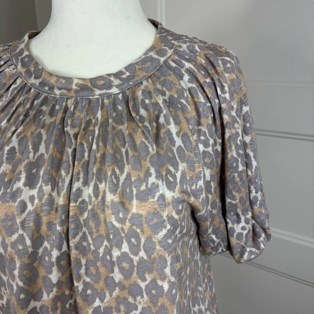 Maeve Leopard Print Linen Puff‎ Sleeve Blouse Size XS
